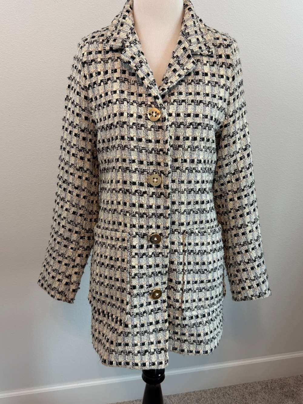 Gretchen Scott Designs Black & Cream Tweed Button-Front Coat